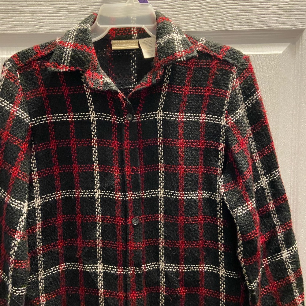 Coldwater Creek Red and Black Plaid Teddy Jacket